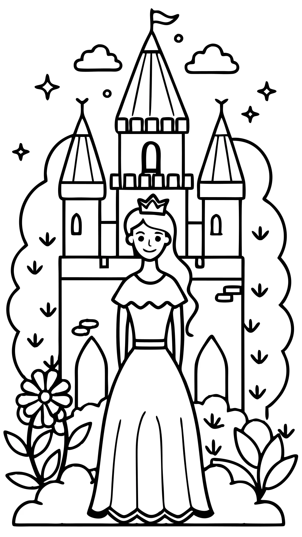 princesa en la página para colorear del castillo